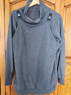Cozy Baby Wearing / Nursing Charcoal Grey Buckle Pullover Sweater